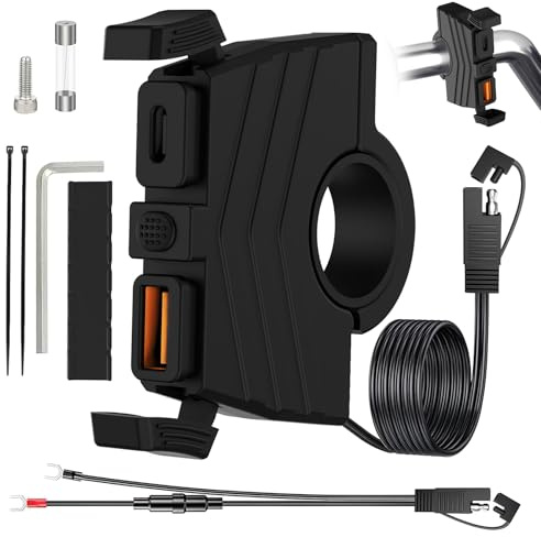 54W Motorrad USB Steckdose 12V, Motorrad Ladegerät Wasserdicht mit Schalten, 18W QC 3.0 USB-A und 36W PD 3.0 Type-C Steckdose für 12V~24V Motorrad Im Freien