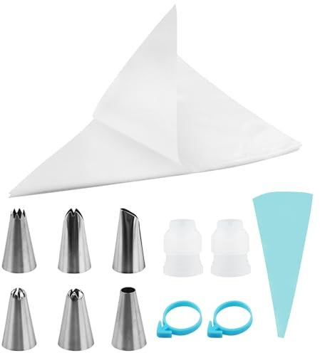 Juego de 100 mangas pasteleras desechables para decoración de tartas con 1 manga pastelera reutilizable de 30 cm, 1 unión, 6 boquillas y 2 cintas de cierre