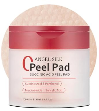 ANGEL SILK Red Succinic Acid Panthenol Pads | Niacinamide + Salicylic Acid Skincare | Exfoliating Toner Pads for Acne-prone & Breakout-Prone Skin | Facial Peeling Pad with AHA, BHA | 70Pads