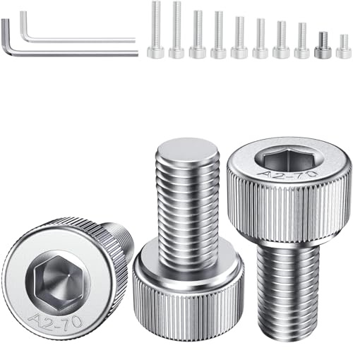 YOOPIN 60 Stück DIN912 M6x10mm Innensechskant A2 Edelstahl | Zylinderschrauben mit Sechskantschlüsseln. Für Möbel und Heimwerkerarbeiten