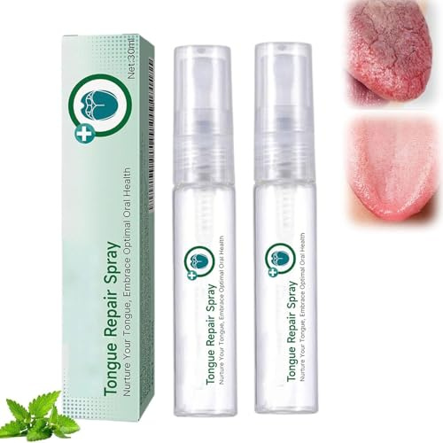 Tongue Repair Spray, Repair White Tongues Coating to Relieve Dry, erfrischt schnell den Atem, für weiße Zungen und trockenen Mund, täglicher Gebrauch (2 PCs)