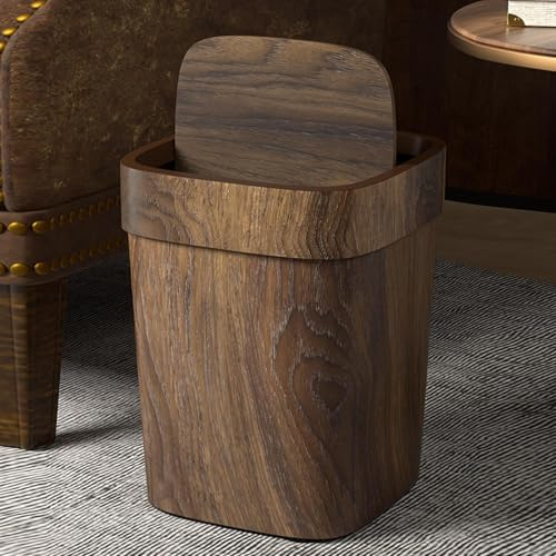 Genérico Cubo de basura de baño de madera, 22,1 x 26,6 cm Pequeño cubo de basura de cocina con tapa, papeleras de oficina, basura rectangular para dormitorio, sala de estar