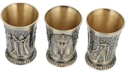 iplusmile 3 pièces Verres Shooter Métal Vintage Égyptien Tasses Shot à Cocktail Résistantes et Stables Verres à Vin Décoratifs Totem Ancien