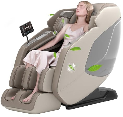 Real Relax 4D-Massagesessel,Ganzkörper-Shiatsu-Massage-Stuhl,Massageliege mit SL-Track,Yoga-Stretching,UI-Touchscreen,Fußrollen,Heizung,PS5200, Khaki | Ganzkörper-Shiatsu-Massage-Stuhl, Massageliege mit SL-Track, Yoga-Stretching, UI-Touchscreen, Fußrollen, Heizung