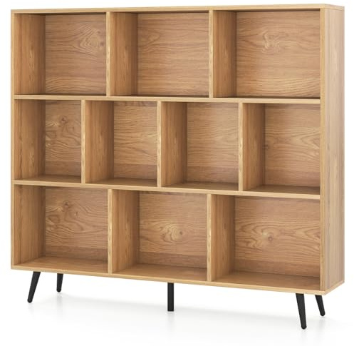 CASART Wooden Bookcase, Freestanding 7/8/10 Cube Bookshelf with Anti-tipping Kits, Modern Display Storage Unit for Living Room Bedroom Study Office (Natural, 120 x 24 x 107cm) | with Anti-tipping Kits, Modern Display Storage Unit for Living Room Bedroom Study Office (Natural, 120 x 24 x 107cm)