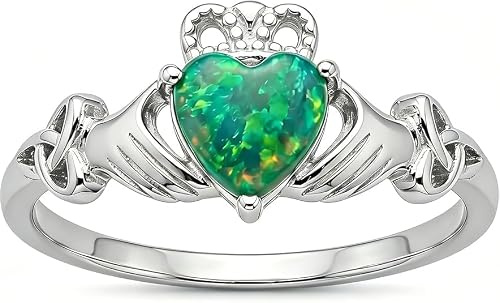 HUKKUN Claddagh ring i 925 sterlingsilver keltisk irländsk vigselring Claddagh-smycke gåvor opalringar irsk Claddagh ringar för kvinnor storlek 18