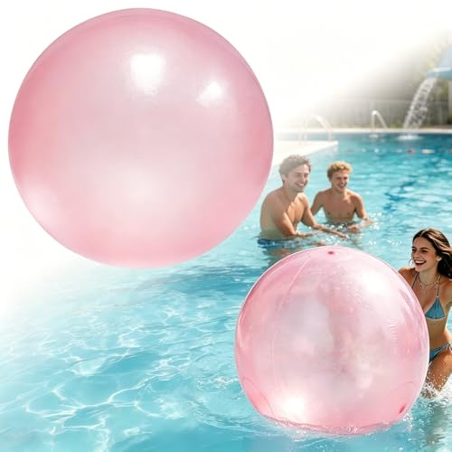 Bubble Ball XXL, 120cm Wasserball Transparente mit Blasrohr, Aufblasbarer Ball, Wasserblasenball für Strände, Gärten, Ballspiele, Partys - Rosa