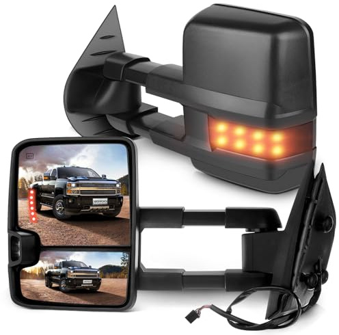 SCITOO Towing Mirrors Exterior fit for Chevy for GMC 2007-2014 for Silverado/for Sierra Pair Rear View with Power Control Heated Turn Signal Backup Light Manual Telescoping Folding