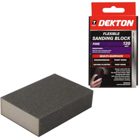 Dekton Flexible Sanding Block - Fine 120 Grit for Multi-Surface Woodworking, Paintwork, Keying Plaster, and Prep Work - Perfect for Achieving a Smooth Finish Between Coats