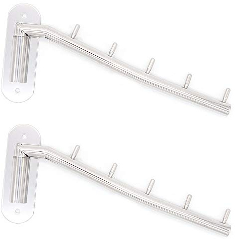 2 Set of NUZAMAS Wall Mounted 304 Stainless Steel Swing Arm Holders, Clothes Coat Hanger, 5 Hooks Coat Rack Closet, Storage Organizer Mirror Finished with Installation Kits …