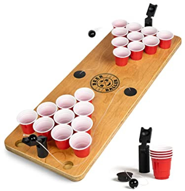 BeerBaller® Shot Pong - Bierpong als Shot Version | DIE TRINKSPIEL NEUHEIT 2022! | Inkl Ersatzteile & 20 Shot Beer Pong Becher | Ideal für JGA, Trinkspiele & als Festival Zubehör (Cherry)