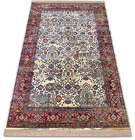 rugsx Traditioneller Teppich Windsor Orientteppich für Wohnzimmer, Schlafzimmer, mit Fransen, elegant, Elfenbein/Rot 120x170 cm