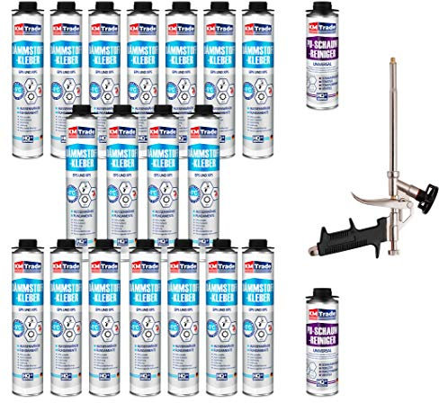 SET Dämmstoffkleber 20 Dosen 750ml Klebeschaum Perimeterkleber Kleber für Dämmung + 2 Reiniger + 1 Schaumpistole