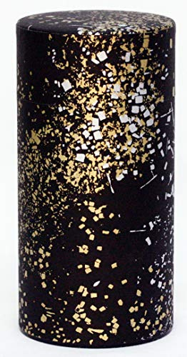 KOTODO Washi Paper Tea Tin Canister: Long 7oz (200g) Gold and silver stardust in the black sky (#7), Japan