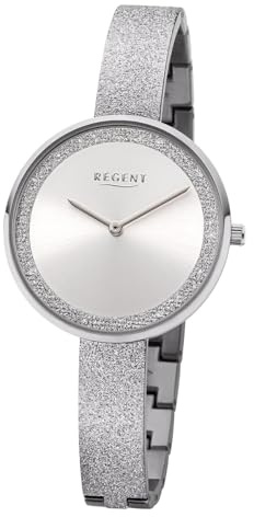 Regent Uhr Damen Edelstahl Halbspange Glitzer Quarz Analog Modell BA-685
