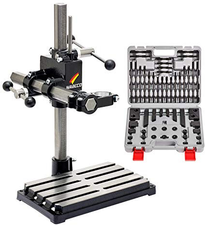 WABECO Bohrständer Fräsständer BF1240 mit Spannpratzen Satz 58-teilig, 2 Zustellachsen vertikal/horizontal Säule 500 Ausleger 350 mm Made in Germany