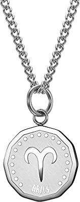 HIJONES Herren Edelstahl Runde Münze Konstellation Halskette Sternzeichen Anhänger mit Kette Widder