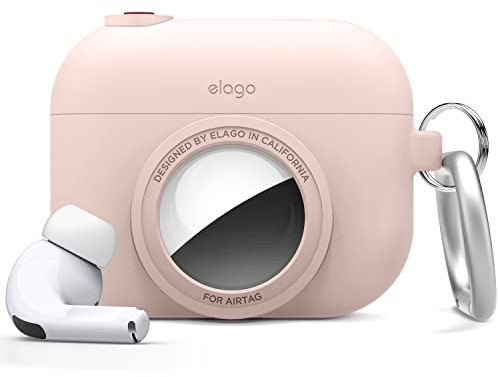 elago Snapshot Case Compatible with AirPods Pro and Compatible with AirTags, Cute Classic Camera Design, Locator Case, Drop Protection, Keychain Included [Tracking Device Not Included] (Sand Pink)