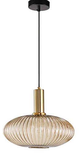 S-Cevada Industrieller Retro Geriffelte Glas Pendelleuchte/Pendellampe mit Messing Lampenfassung E27 Deckenleuchte Hängelampe Küche Esszimmer Schlafzimmer Kronleuchter (Bernstein)