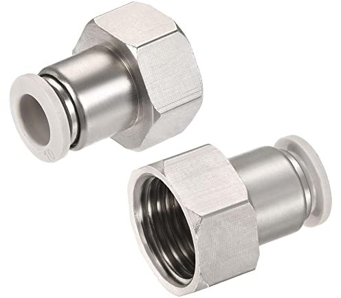 sourcing map Push to Connect Fittings 1/2PT Female Thread Fit 10mm Tube OD Nickel-plated Copper Straight Union Fitting, Pack of 2