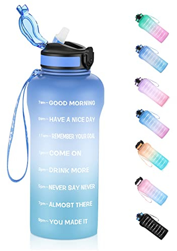 ETDW Sportflasche mit Trinkhalmen Tritan BPA Frei Auslaufsicher mit Zeitmarkierung Wasserflasche Fahrrad Outdoor Schule Gym Orange Grün