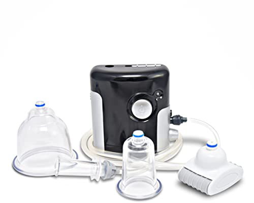 A & D Beauty Massaggiatore Dermo Vacuum per il viso, massaggio elettrico a coppettazione, trattamento anticellulite, massaggiatore ad aspirazione intensiva con 3 ventose + tazza con rullo, massaggio