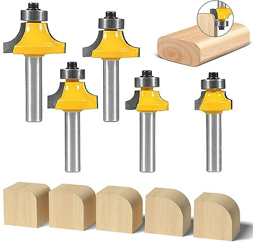Set di 5 Frese per Legno, Set Frese per Legno, con Cuscinetto a Sfere in Metallo Duro, Fresa Legno per Falegnameria Fresatura ad Angolo Arrotondato