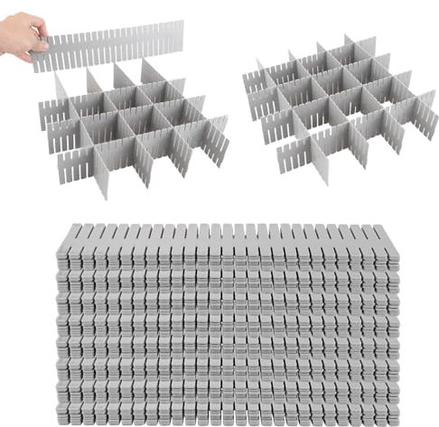APACALI 28 Stück Schubladenteiler Verstellbar, Schubladentrenner Verstellbar, Schubladen Trennsystem, Schubladeneinsatz für Unterwäsche Socken DIY Schreibtisch Organizer, Grau