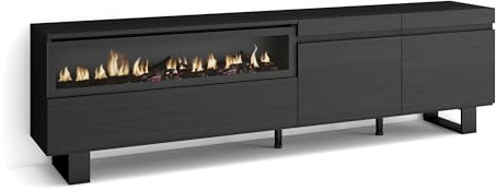 Skraut Home | Mueble TV | Televisión | Muebles de salón, almacenaje | 200x57x35cm | para TV hasta 80 | Chimenea eléctrica | Diseño Industrial | Estilo Moderno | Negro