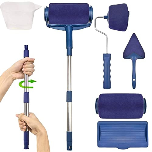 EEASSA Paint Roller 7pcs Multifunctional Paint Runner Pro Roller Brush Tool Set Paint Roller Set Room Wall Painting Brushes Set Home Repack Tool Wall Decoration Roller (Color : B Sew)