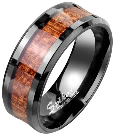 Taffstyle band ring rostfritt stål vänskapsring herrring damring partnerring kvinnor män fingerring trä inlägg träådring