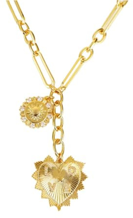OTEEGX Heart Necklaces for Women, 18K Gold plated Sun Pendant Necklace Chunky Gold Heart Chain Aesthetic Jewelry Accessories