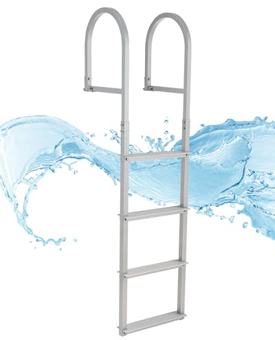 CO-Z 4 Step Removable Dock Ladder, Pontoon Boat Ladder with 500lb Load, Aluminum Swim Ladder with Wide Step & Nonslip Tread, Quick Release Dock Stair for Lake Swimming Pool Marine Boarding