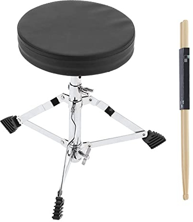 Wakects Adjustable Drum Throne with Padded, Drumming Stool Stable Steel Holder, Non Slip Rubber Sleeves Drumwith 5A Maple Wood Stick, for Drumming