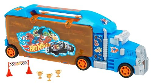 Theo Klein 2474 Hot Wheels LKW-Sammelkoffer I Stabiler Koffer für bis zu 24 Autos und 2 LKW I Praktische Unterteilungen I Maße: 62,9 cm x 12 cm x 23,6 cm I Spielzeug für Kinder ab 3 Jahren