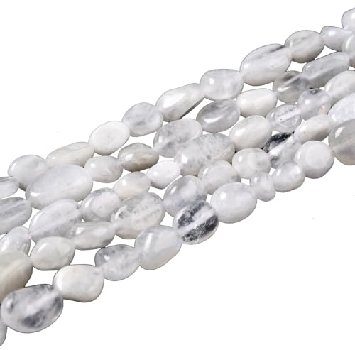 Stiesy Perline in pietra di luna arcobaleno naturale, 5-8 mm, perline irregolari, perline di pietra bianca burattate, per la creazione di gioielli fai da te e braccialetti fai da te