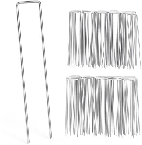 Qianruida - Estacas de fijación de Acero 100 Unidades, sardinas de fijación para Acampada, sardinas, jardín, estacas de jardín, estaca de Tela de pajillaje, Grapas para Tela de mantillo