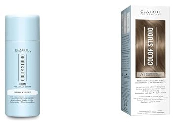 Clairol Professional Color Studio Haarfärbe-Set – Haarserum zur Vorbeugung von Schäden beim Haare färben (50 ml) + Haarfarbe Mittelaschblond 7/1 (110 ml) – mit Metal-Purifier für 6 x weniger Haarbruch