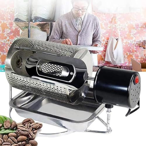oiakus Electric Coffee Bean Roaster, Coffee Bean Roaster, Bake 250G At a Time/25 Revolutions Per Minute/Low Decibel, for Home, Restaurant(with Visible Window and Stainless Steel Tray)