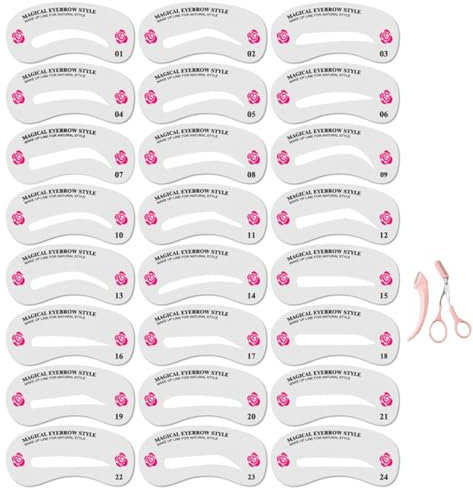 EIHI 24 Set Timbro Per Sopracciglia, Kit Per Modellare Per Sopracciglia, Eyebrow Powder, Di Stencil Per Sopracciglia Riutilizzabili con set per sopracciglia da 2 pezzi,Sopracciglia Impermeabile