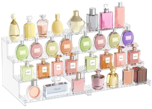 Lifewit 4 Tier Acryl Parfum Organizer mit Gitter, 30,5 cm Ständer, 2 Pack | Kunststoff Parfüm Ständer Auslage, Aufsteller Regal Vitrine für Make-up, Cupcake Dessert Gewürz Arbeitsplatte Vanity Dresser