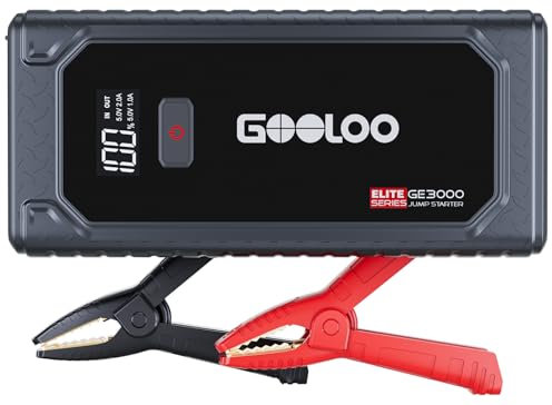 GOOLOO GE3000 Starthilfe Powerbank, 3000A Booster Auto Starthilfe Für 12V(Höchststart von 8,5L Benzin/6,0L Diesel), Mit LED und Anzeige, Jump Starter Inklusive USB-Ladekabel und Starthilfekabel