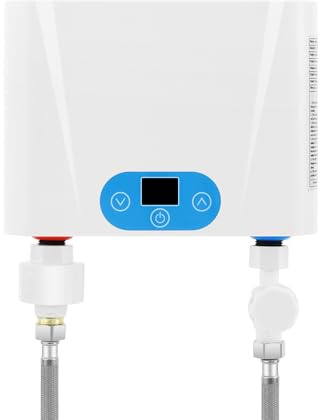 5.5KW Elektrischer Durchlauferhitzer, 220V mit Touchscreen (30-55℃), IPX4 wasserdicht, Wandmontage für Küche/Bad – inkl. Montagezubehör (Weiß)