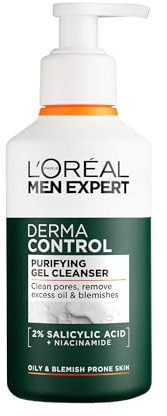 L'Oréal Men Expert Derma Control Purifying Cleansing Gel for Oily & Blemish-Prone Skin, Salicylic Acid & Niacinamide Deep Cleanser, Removes Dead Skin Cells, Unclogs Pores, 260ml