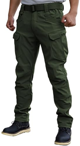WINKEEY Pantalones de Combate para Hombres Pantalón Outdoor para Hombre Cortaviento Impermeable Casual y Cálido Pantalones de Multibolsillos Trabajo para Hombres,Verde XL