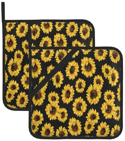 Set di 2 presine con stampa di girasoli dorati, da cucina, per donne e uomini, per cucinare al forno a microonde