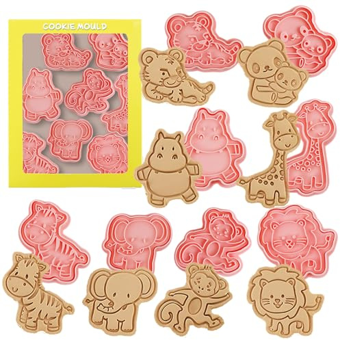JINGIHE 8 stycken skogsdjur kakutstickare, utstickare för barn, Cookie Cutter, utstickare för bröd och grönsaker, 3D plast för fondant kakor bakning tårtdekoration, bakning kökstillbehör
