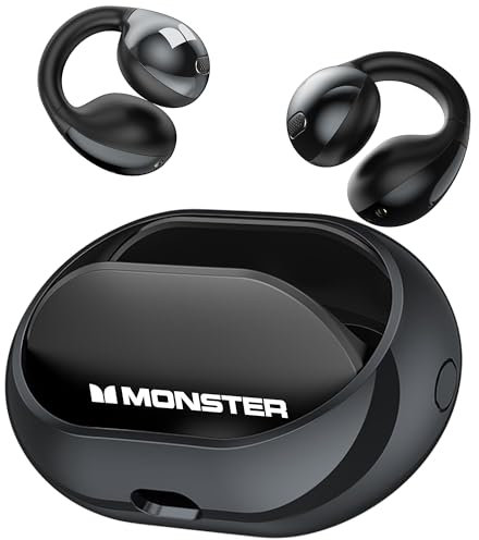Monster Auriculares abiertos AC600, Bluetooth 5.4 inalámbricos con estéreo de alta fidelidad, auriculares de clip con llamada clara ENC, tiempo de reproducción de 21 horas, control táctil, auriculares