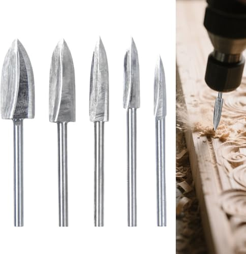 AzureRay Punte Trapano per Dremel, Set da 5 Punte da Intaglio per Legno 1/8, Accessori Utensili Rotanti per Lavorazione Legno, Incisione e Foratura