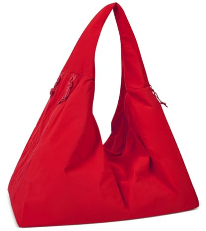 Extolove Slouchy Tote Bag Multitasche Borsa in Nylon Grandi Borse Hobo per le Donne Tinta Unita Mezzaluna Borsa, Rosso, Borsa morbida